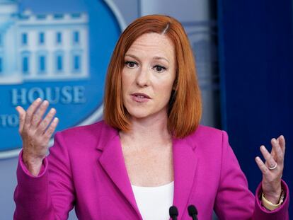 FILE - White House press secretary Jen Psaki speaks during the daily briefing at the White House in Washington, in this Tuesday, June 22, 2021. MSNBC says former White House Press Secretary Psaki will debut a Sunday political show on the network next month. Her show, “Inside with Jen Psaki,” will air at noon each Sunday. (AP Photo/Susan Walsh, File)