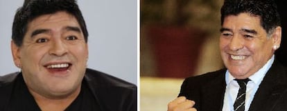 En la primera imagen Maradona en 2015 y en la segunda en septiembre de 2014.
