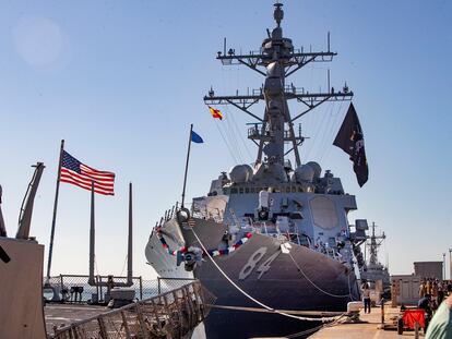 The destroyer USS Bulkeley arriving at the Rota naval base in August,