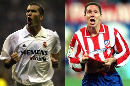 Zidane y Simeone, durante su época como jugadores del Madrid y del Atlético.