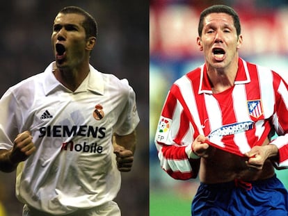Zidane y Simeone, durante su época como jugadores del Madrid y del Atlético.