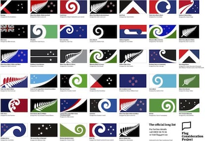Foto de los 40 posibles diseños para la nueva bandera de Nueva Zelanda