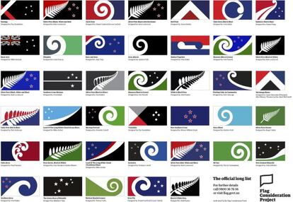 Foto de los 40 posibles diseños para la nueva bandera de Nueva Zelanda