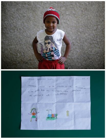 Yoselin Ortuno, 5 años, asegura que "se ha portado bien todo el año en el colegio y en casa y quiere una muñeca, un carro y una botella".