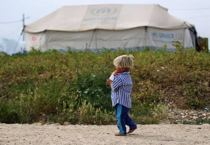 Un niño en el campo para desplazados de Laylan, en las afueras de Kirkuk, en Irak.