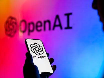 OpenAI ChatGPT logos are seen on electronic device screens in this photo illustration.