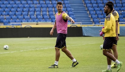 Vitolo, en el último entrenamiento con Las Palmas.