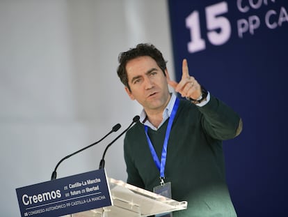 El secretario general del PP, Teodoro García Egea, durante el congreso de Castilla-La Mancha, este sábado.