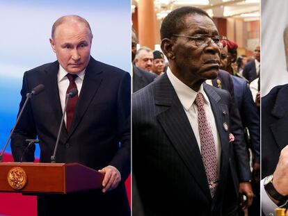 Los presidentes de Rusia, Vladímir Putin, Guinea Ecuatorial, Teodoro Obiang Nguema, y Bielorrusia, Aleksandr Lukashenko