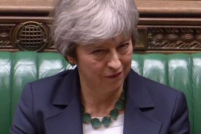 Theresa May, este miércoles en el Parlamento, después de ver cómo la mayoría rechazaba un Brexit sin acuerdo