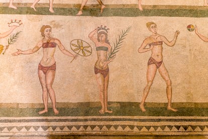 An ingenious mosaic in the Villa Romana del Casale.