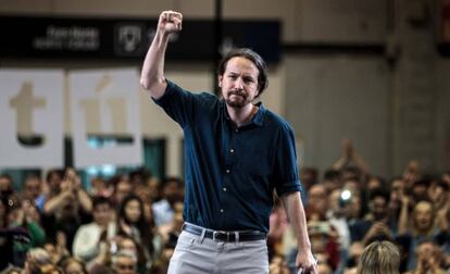 Pablo Iglesias durante un mítin en Valencia, este miércoles.