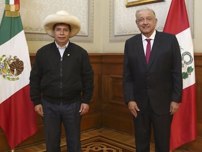 López Obrador y Castillo durante la visita del exmandatario Peruano a Ciudad de México, el 17 de septiembre de 2021.