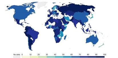 El gráfico muestra el grado de severidad de las medidas restrictivas implantadas por los gobiernos para reducir la movilidad a fecha 17 de mayo. El máximo es 100.