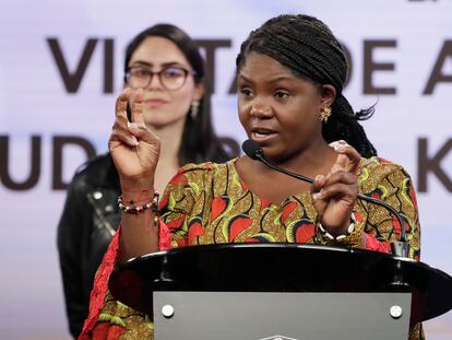 Francia Márquez participa en una rueda de prensa en Bogotá, Colombia