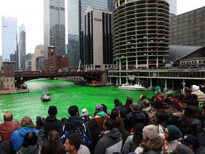 The Chicago River is dyed green in Chicago