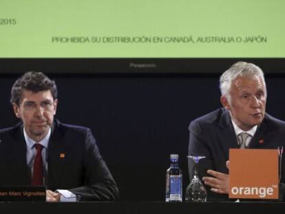 El director general adjunto del grupo Orange, Gervais Pellisier y el consejero delegado de Orange España, Jean Marc Vignolles en Madrid el pasado mayo.