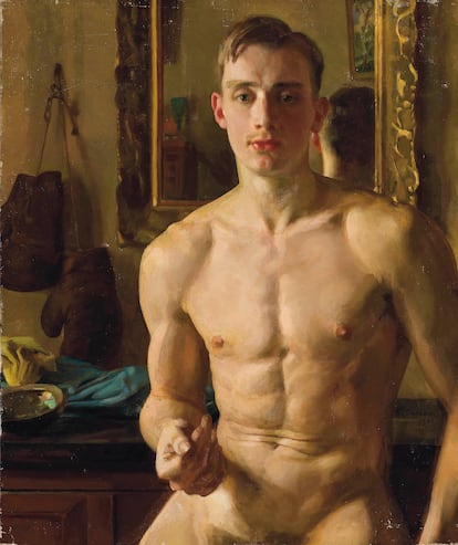 Retrato de Boris Snezhkovsky, en 1933. La estética (cuerpo normativo, blanco y semidesnudo) es un caballo ganador en Grindr.