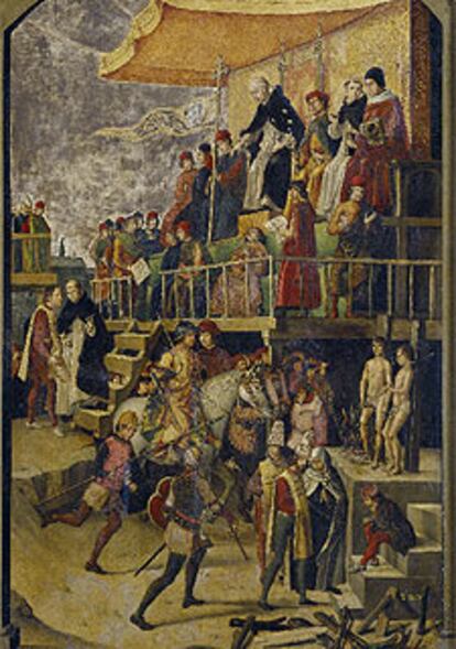 &#39;Auto de fe presidido por santo Domingo de Guzmán&#39;

(1495), de Pedro Berruguete.