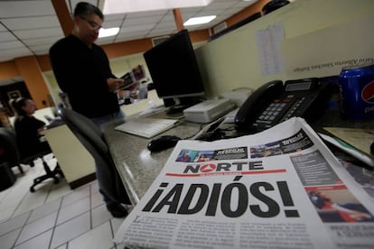 Última portada del periódico 'Norte', que ha cerrado por la violencia en Ciudad Juárez.