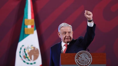 El presidente de México, Andrés Manuel López Obrador, durante la conferencia de esta mañana.