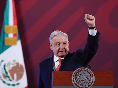 El presidente de México, Andrés Manuel López Obrador, durante la conferencia de esta mañana.