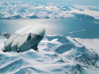 Una recreación por ordenador del Airlander 10 sobrevolando el Polo Norte.