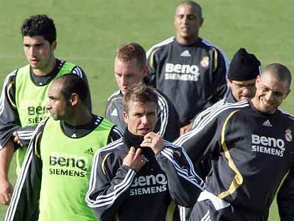 Beckham, durante un entrenamiento con el Madrid.