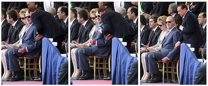 Secuencia de imágenes donde se aprecia el gesto fuera de protocolo de Berlusconi con el rey Juan Carlos.