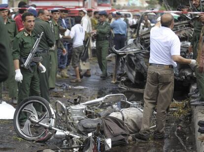 El lugar de la explosión hoy en Saná.