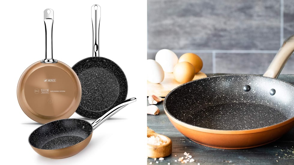 Lote de tres sartenes de aluminio forjado, de Monix.