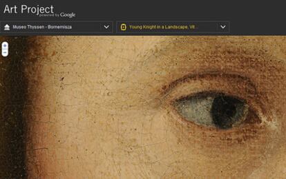 Imagen extraída de la web www.googleartproject.com: detalle  de un ojo en <i>Joven caballero en un paisaje</i>, de Carpaccio, obra del museo Thyssen.