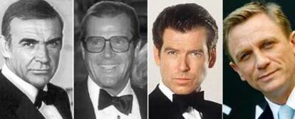 Sean Connery, Roger Moore, Pierce Brosnan y Daniel Craig, de izquierda a derecha, cuatro caras de James Bond.