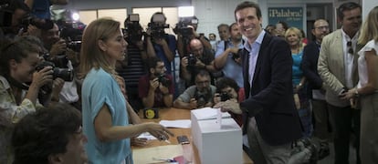 Pablo Casado vota en las primarias del PP