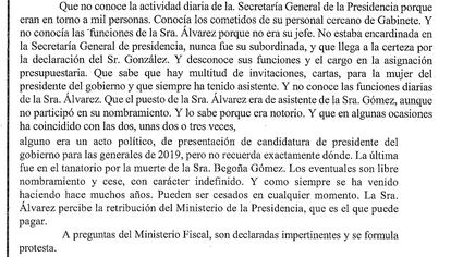 Excerpt from the reasoned exhibition of Judge Juan Carlos Peinado in which he erroneously refers to the death of Begoña Gómez, wife of the President of the Government.