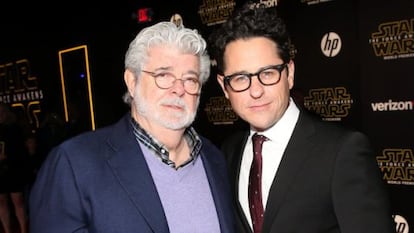 George Lucas i J. J. Abrams, en l'estrena d''El despertar de la força'