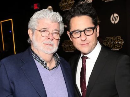 George Lucas i J. J. Abrams, en l'estrena d''El despertar de la força'