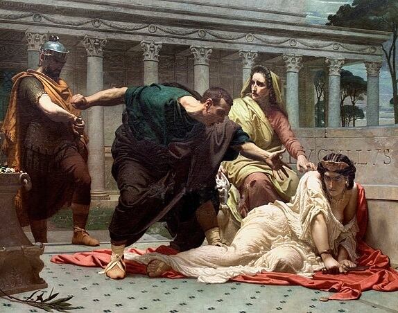La muerte de Mesalina en un cuadro de  Victor Francois Eloi Biennoury.
