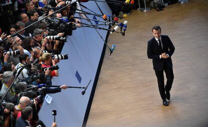 El presidente francés, Emmanuel Macron, en el último Consejo Europeo, el 10 de abril.