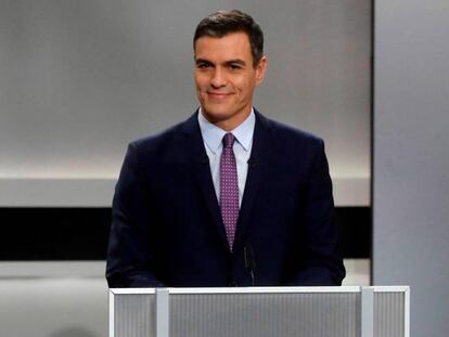 El candidato del PSOE, Pedro Sánchez, momentos antes del inicio del debate electoral.