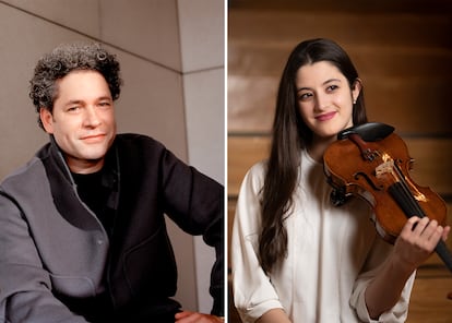 director de orquesta, Gustavo Dudamel y la violinista española, María Dueñas