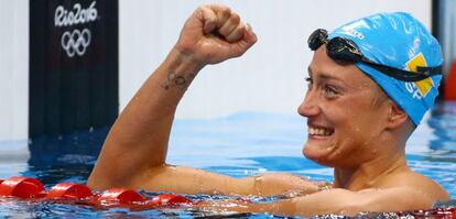 Mireia Belmonte, instantes despu&eacute;s de ganar los 200 metros a mariposa, en R&iacute;o de Janeiro.