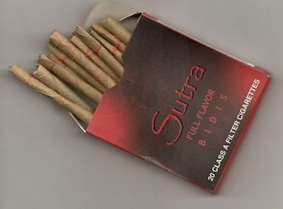 Caja de pitillos bidis afectados por la prohibición de la Agencia de Control de Alimentos y Medicamentos de EE UU