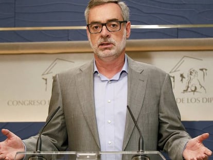 El secretario general de Ciudadanos, José Manuel Villegas, durante la rueda de prensa que ha ofrecido hoy en el Congreso