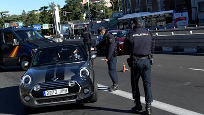 A police checkpoint in Madrid on Saturday.