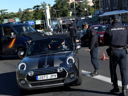 Police check in Madrid on Saturday.