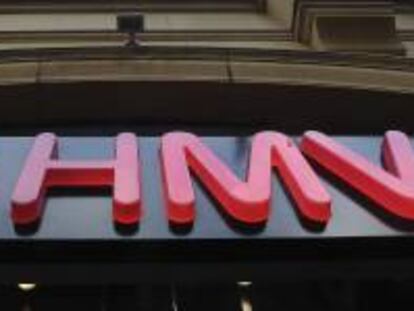 Vista del logotipo de HMV en una de sus tiendas en Londres, Reino Unido. EFE/Archivo