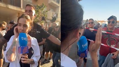 La reportera Esther Yáñez en Torre Pacheco, Murcia, este martes.