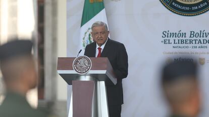 O presidente do México, Andrés Manuel López Obrador, na comemoração do aniversário de Simón Bolívar na Cidade do México.