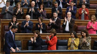 El presidente del Gobierno, Pedro Sanchez tras su intervención en el pleno del Congreso. 
 